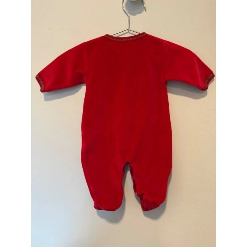 Kissy Kissy 0-3 Velour Christmas Sleeper Buttons EUC